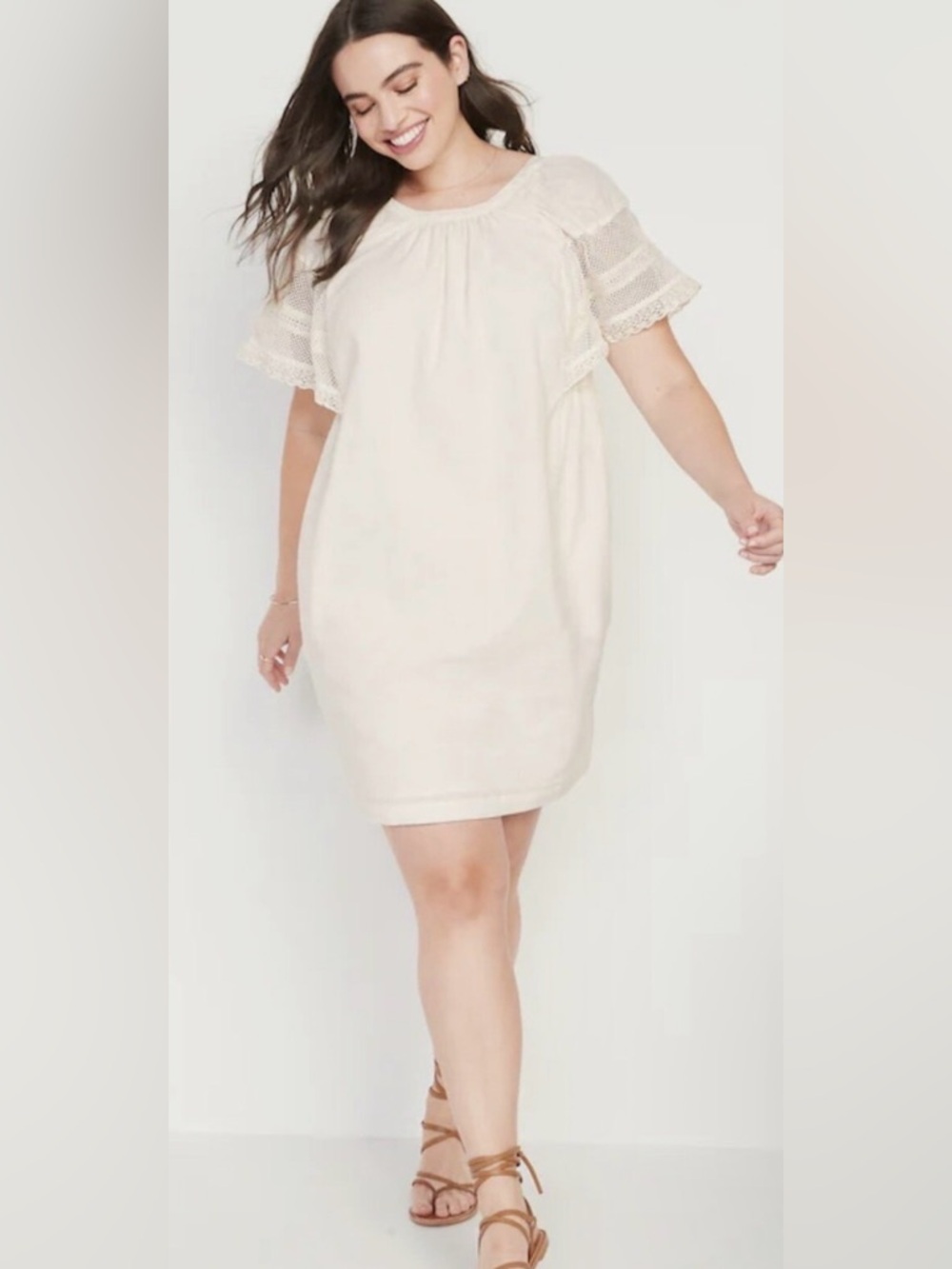 Women’s Old Navy Lace Flutter Sleeve Mini Swing Cotton Dress Size Large New NWT